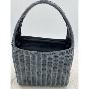 Greta Basket Handbag. Grey Woven Wicker Made In Italy.